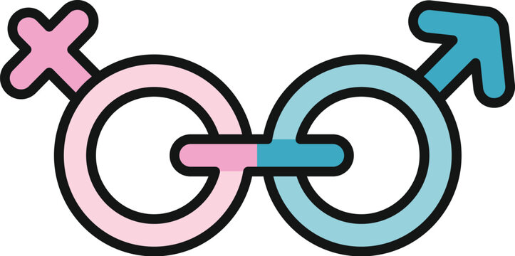 Male and female gender symbols linking together representing equality and balance
