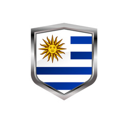 Fototapeta premium Uruguay flag shield with metallic frame