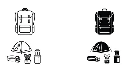 Vector travel icons set with luggage backpack tent and camping gear © svgcom11