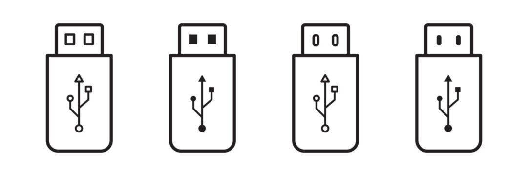 USB cable icon with editable stroke. Thin Line icons for UI designs. Usb icon symbol for apps and websites. usb charging. Flash disk sign and symbol. flash drive sign.