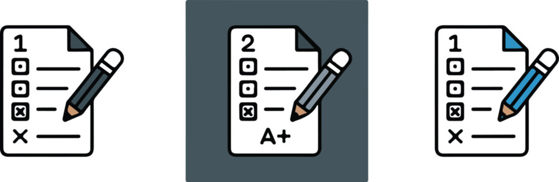 Exam paper and pencil vector illustration showing education and grading concept for school, test, and learning design projects