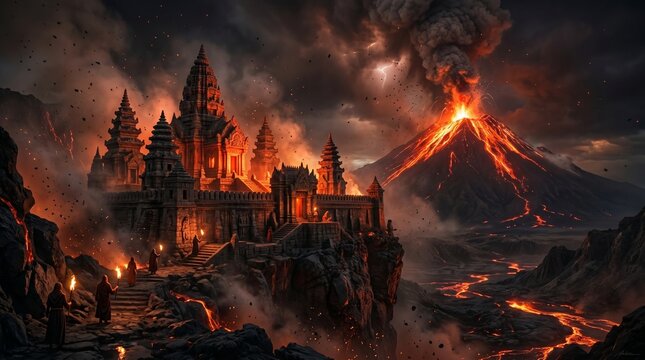 fire in the fireplace temple