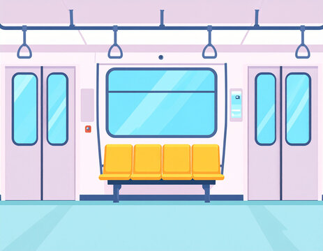 Empty Subway Train at Station Platform.