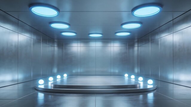 Futuristic empty room with glowing lights