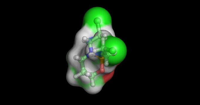 Ifosfamide, chemotherapy drug/alkylating agent and nitrogen mustard derivative for cancer treatment, 3D molecule spinning, 4K