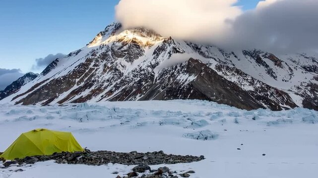 K2 mountain peak, second highest mountain in the world, K2 trek, Pakistan, Asia. Time lapse.