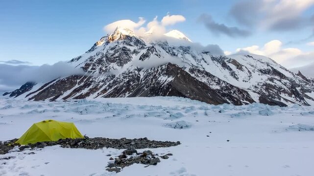 K2 mountain peak, second highest mountain in the world, K2 trek, Pakistan, Asia. Time lapse.