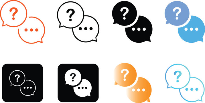 Question mark chat bubble icon set. FAQ help and support conversation symbols