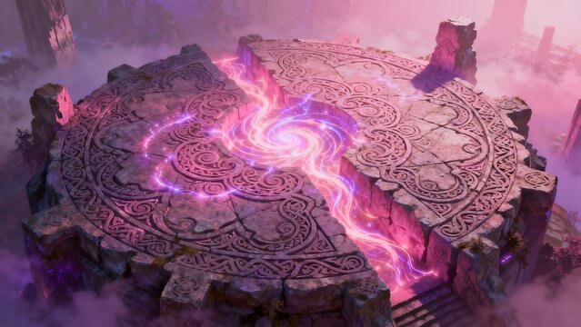 Mystical stone platform with glowing patterns