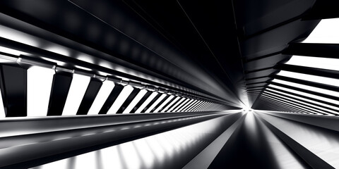 Fototapeta premium Futuristic metallic tunnel perspective with converging lines for high tech background and science fiction poster design.3d render