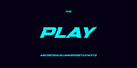 Plakat Play Game Button Phrase Template for Streamer, Esport, HUD Cyber Headline, Video Thumbnail and Digital Content. Modern Font Logo Alphabet. Popular Gaming Word, Messages Typography. Vector Typeface