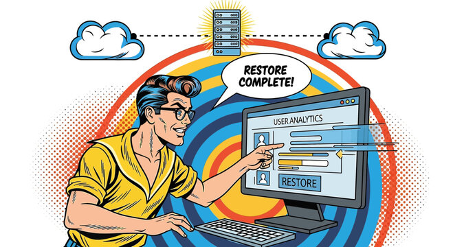 Retro Man Restores Data Cloud Service with Computer and Server