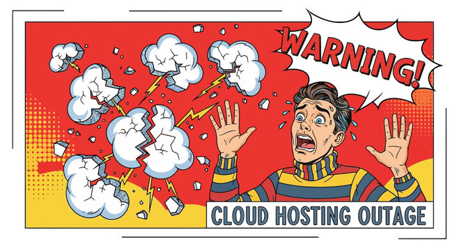 Man Shouting Warning During Cloud Hosting Outage Explosion