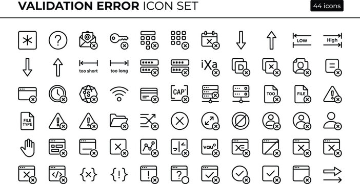 Validation Error Icon Set With Outline Warning Form Input Alert And System Interface Symbols For Web Apps