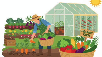 Fototapeta premium Full color vector illustration of organic farming scene