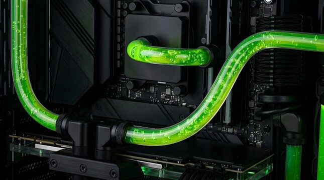 High-performance custom liquid cooling system for computers with green coolant
