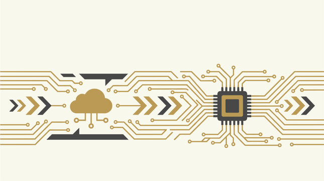 Gold cloud computing circuit board background vector illustration