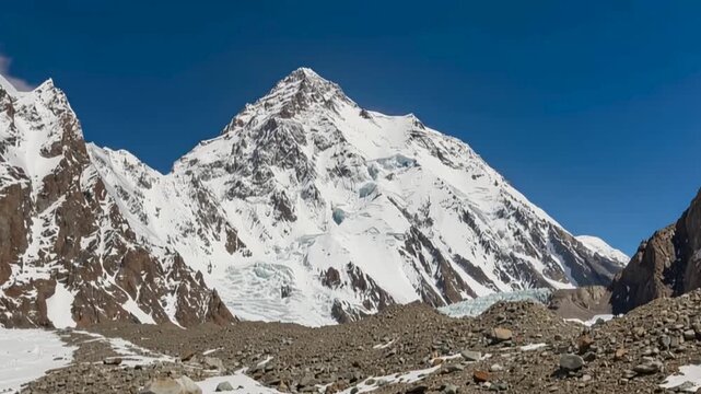 K2 mountain peak, second highest mountain in the world, K2 trek, Pakistan, Asia. Time lapse.