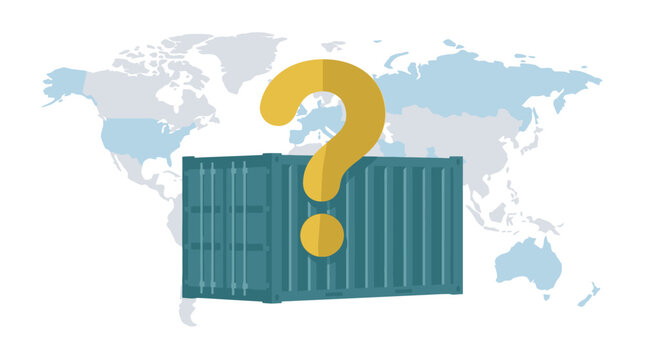 Shipping container with a question mark symbol on white background. EPS Editable. Vector Illustrations.