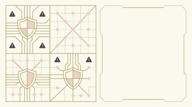 Cybersecurity digital interface background with shield icons and grid pattern