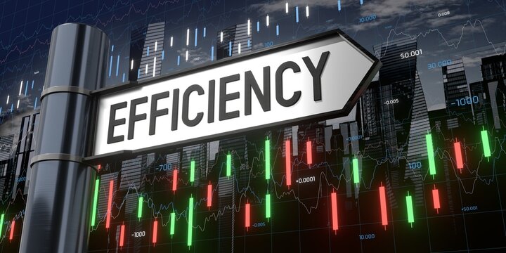 Efficiency - signpost and financial data - 3D illustration