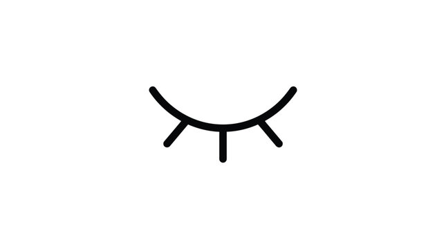 Minimalist vector illustration of a closed eye showing eyelashes drawn with simple black clean lines