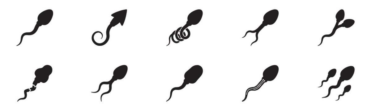 Sperm cell icon set. Human spermatozoon symbol. Biology reproduction and fertility logo. Vector illustration. Vector Graphic. EPS 10