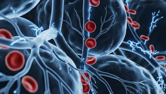 Body systems gradually slowing into deep sleep state, calm blood flow and gentle neural pulses moving in synchronized harmony