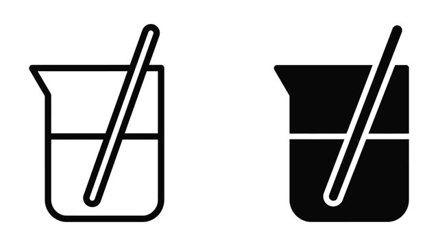Beaker with stirring rod icon set line and solid styles