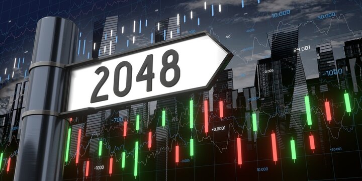 2048 - signpost and financial data - 3D illustration