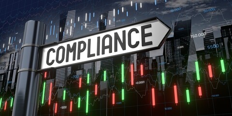 Compliance - signpost and financial data - 3D illustration © PX Media