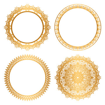 Set of luxury ethnic golden mandala for indian wedding invitation card template design islamic arabic mandala