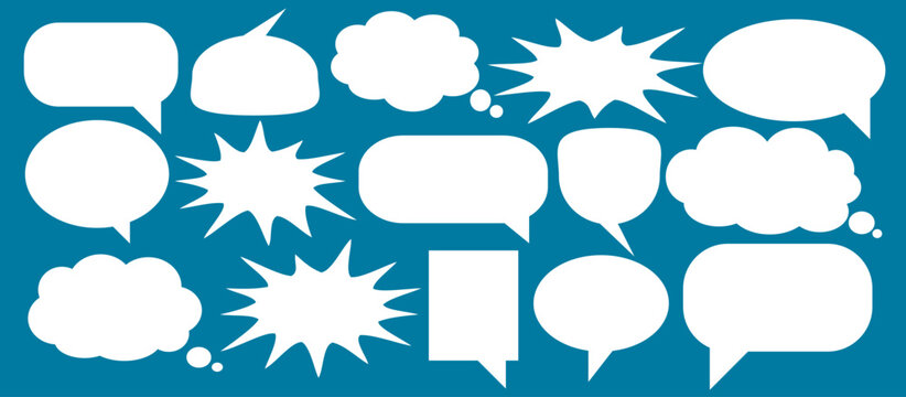 A set of chat box designs for comments on social media or comics. Vector designs of speech bubbles, text boxes, and conversation chat columns in comics.	