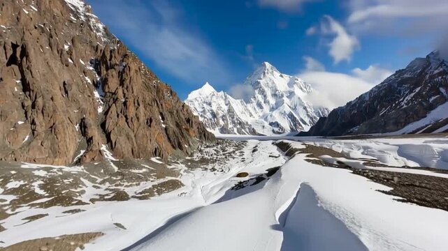 K2 mountain peak, second highest mountain in the world, K2 trek, Pakistan, Asia. Time lapse.