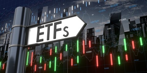 ETFs - signpost and financial data - 3D illustration © PX Media
