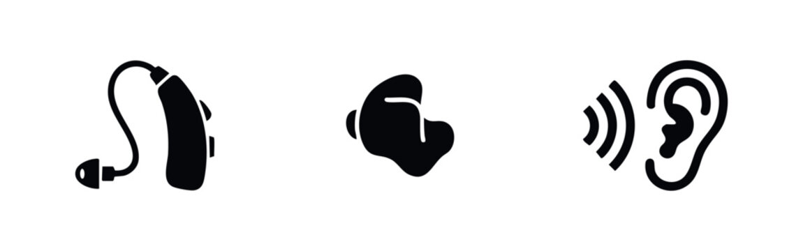 Hearing Aid and Audiology Icons for Ear Health and Sound
