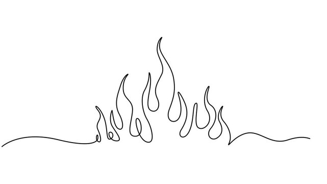 fire flame continuous one line drawing animation, Campfire. One line drawing animation with alpha channel, Campfire flame line silhouette. One line drawing animation video. 4k HD video