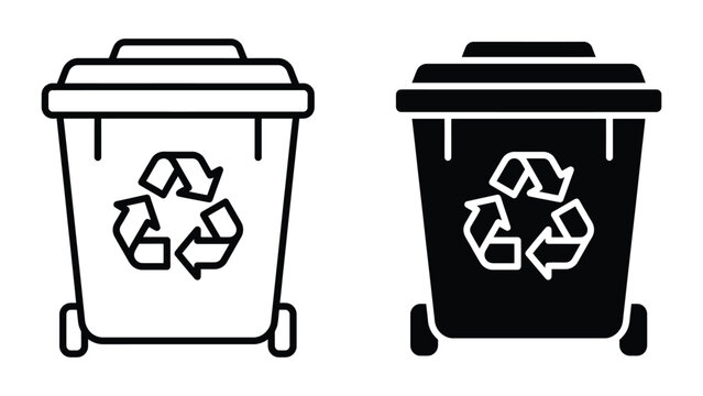 Recycling bin icon set line and glyph style