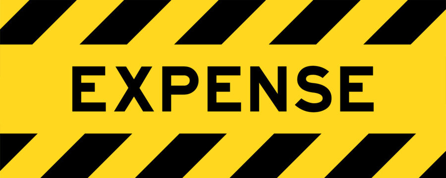 Yellow and black color with line striped label banner with word expense