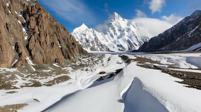 K2 mountain peak, second highest mountain in the world, K2 trek, Pakistan, Asia. Time lapse.