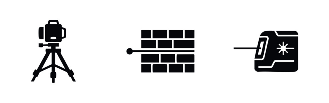 Construction laser level and surveying tool icons set