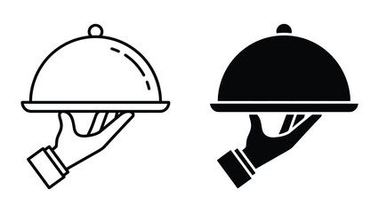 Waiter hand holding serving tray icon