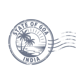 State of Goa India stamp illustration with palm tree and waves