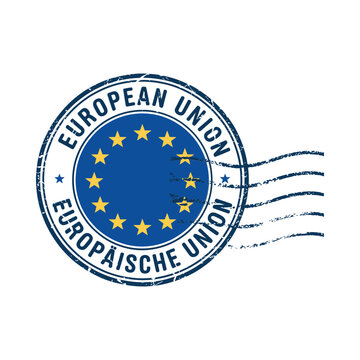 european union stamp with stars and text distressed style