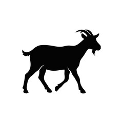 Fototapeta premium Goat silhouette stands in a profile view as a simple graphic representation often associated with pastoral life, traditional agricultural themes, and rural cultural imagery.