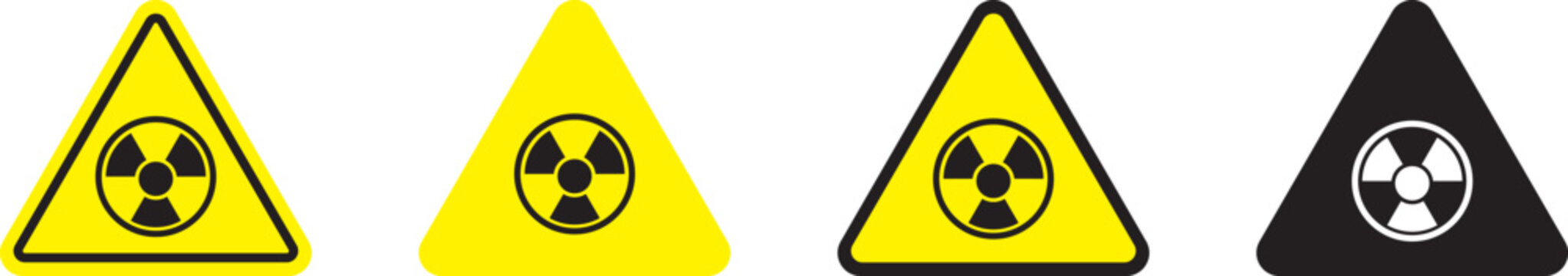 Radiation warning trefoil symbols, nuclear hazard radioactive danger and industrial safety signs clean vector illustration icons.