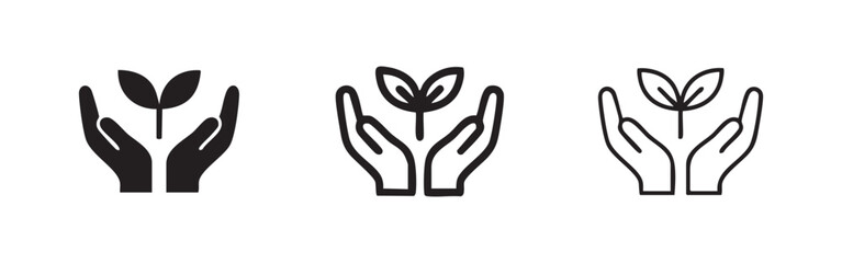 Fototapeta premium Hands Protecting a Sprout Icon Set for Environment