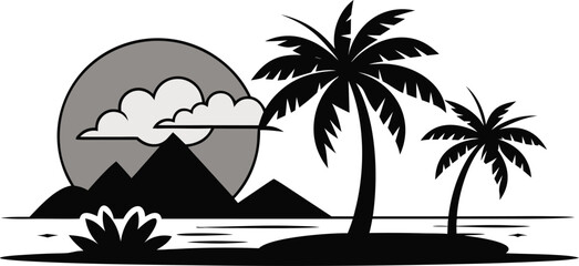Obraz premium Tropical Paradise Beach Landscape Vector Illustration