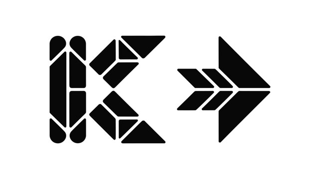 Black geometric arrow pattern with triangular shapes and circular white triangle circle