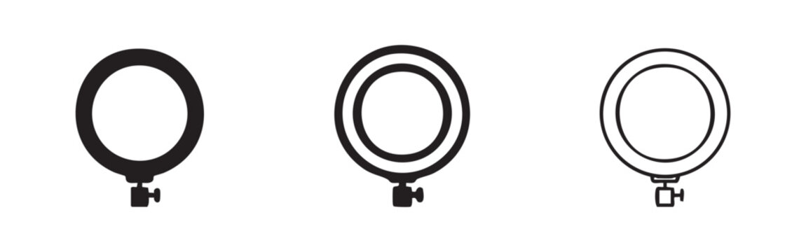 LED Ring Light Icon Set in Three Different Styles for Content Creation